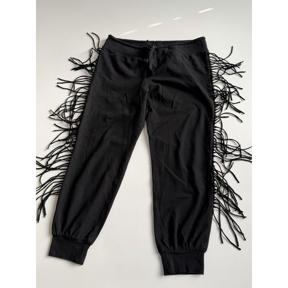 Kittenish Black Fringe Ankle Pants Size M Western Festival Cotton Joggers